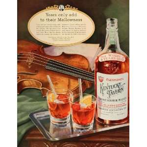 Ad Kentucky Tavern Bourbon Whiskey Glenmore Violin Instrument Glasses 