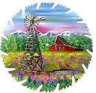 Hand Painted Saw Blade Mtn Summer Windmill Barn