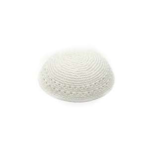  20 cm knitted white kippah with swirling pattern 