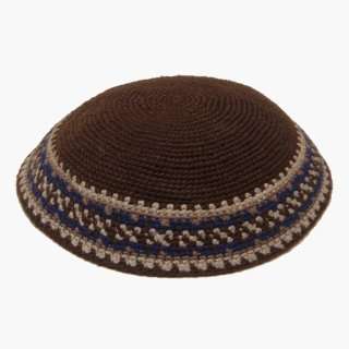  Brown Knit Kippah with Design   033