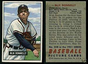 1951 Bowman Blix Donnelly #208 Braves card #6 12m  