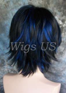   FIT WIGS Unusual Black with Blue highlights Short Wig FS1  