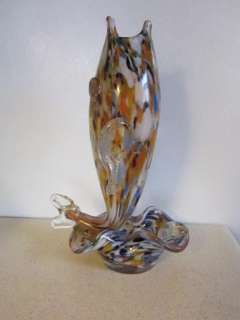 Murano? Hand Blown Art Glass Fish on Ashtray Combo Applied Glass 