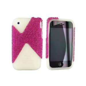  For iPhone 3Gs Bling Silicone Skin Case Hot Pink Gems 