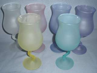 CROOKED STEM WINE GLASSES 6 COLOR FROST BARWARE VINTAGE  