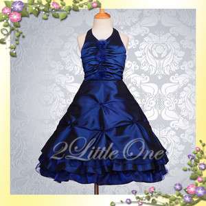 Wedding Flower Girls Pageant Party Occasion Dark Blue Dress Size 7 8 