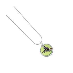  Flying Witch Lime Green Pearl Acrylic Pendant Snake Chain 