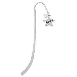  Believe Star Silver Plated Charm Bookmark with Clear 