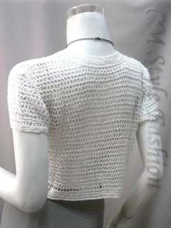 Girly Sequin Crochet Shrug Bolero Topper White S/L  