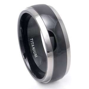  Black Titanium Wedding Band Ring with Grey Titanium Edge 