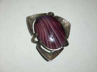 Vintage 1970s Scottish Pewter & Agate Brooch Miracle  