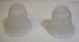Pair Boudoir Frosted Glass Lamp Shades Ruffled Edge VERY GOOD  
