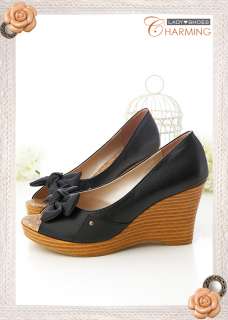 Womens Peep Toe Bow Wedges Platform Shoes 2 Colors  