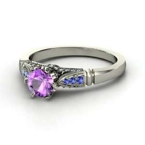   Elizabeth Ring, Round Amethyst Platinum Ring with Sapphire & Diamond