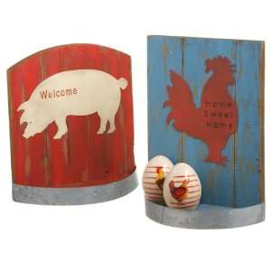  Set of Rustic Wooden Pig and Chicken Wall Shelves with 