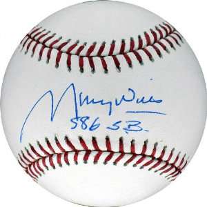  Maury Wills Autographed Baseball with 586 SB Inscription 