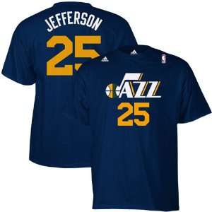 adidas Utah Jazz #25 Al Jefferson Navy Blue Net Number T shirt (Small 