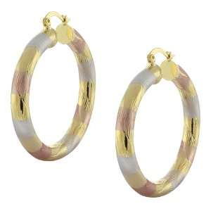  1.75 Stunning Women Gold Plated Diamond Cut Hoop Earrings 