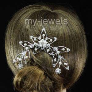 Bridal Wedding Prom White Faux Pearl Hair Comb T1037  