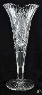 Tall Trumpet Form American Brilliant Cut Glass Vase  
