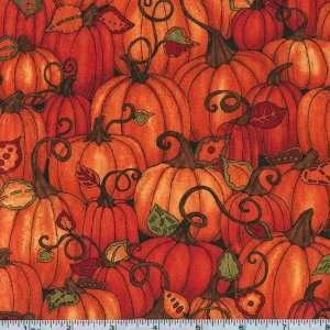  45 Wide Harvest Moon Packed Pumpkins Orange Fabric By 