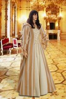   Renaissance Maiden Dress Gown with Hood, Handmade from Brocade  