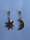 BEAUTIFUL CLOISONNE SUN AND MOON STUD EARRINGS   RED*2a**