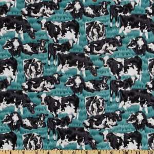   Cattle Call Resting Teal/Black Fabric By The Yard Arts, Crafts