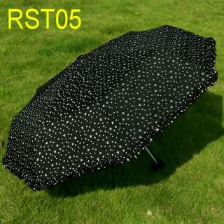   Compact Totes Parasol Rain & Sun Folding Ruffle Stars Umbrella  