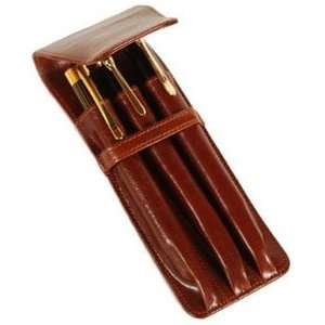  Aston Leather Triple Pen Case Brown