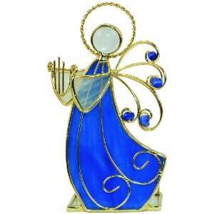   CMC Stained Glass Votive Holder Angel With Lyre Musical Instruments