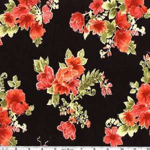  60 Wide Slinky Knit Summer Bouquet Black Fabric By The 