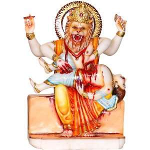  Lord Narasimha Killing the Demon Hiranyakashipu   White 
