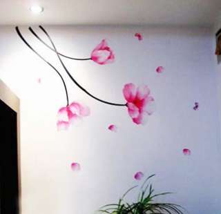 Pink Flower 2 Butterfly Fashion Art Mural Vinyl Wall Sticker Decal 