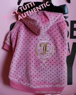 SALE Juicy Couture Pink Polka Dot Bow Logo Crest Dog Sweater Hoodie $ 