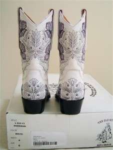   Sheridan White+Gray/Grey Flowers Embroidered Womens Cowboy Boot  