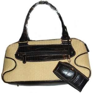   Satchel with Brown Croc Trim Shoulder Handbag Purse 