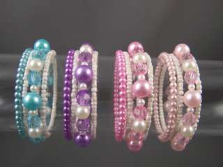 Kids girls set of 4 bracelets faux pearl beaded stretch  