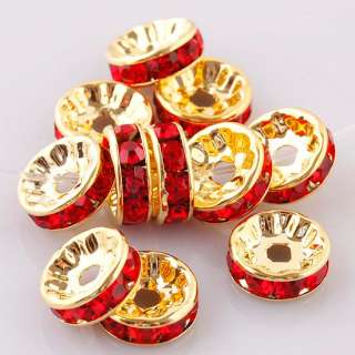 100PCS WHOLESALE LOT HOT RED CRYSTAL GOLD PLATED SPACER FINDINGS BEADS 