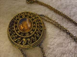 Vintage Perfume Locket Reverse Glass Cameo Necklace  