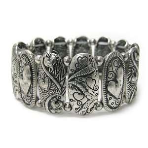    Silvertone Art Metal Casting Stretch Bangle Bracelet Jewelry