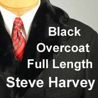 48L Suit STEVE HARVEY Black Wool Blend Topcoat 4 Button 48 Long   T24 