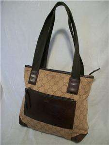 GUCCI Signature Canvas & Brown Leather Tote Handbag Bag  