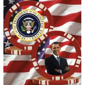   President Obama 5 Spot Blank 11.5g Poker Chip   RED