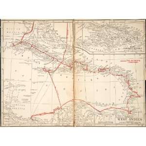 1920 Lithograph Map Caribbean Gulf Mexico Haiti Dominican Republic Sea 