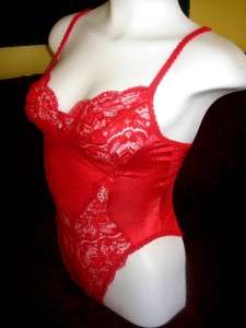 Vintage RARE OLGA teddy bodysuit SPANDEX S M vtg 11107 Pin up RED 