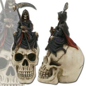 Polyresin Grim Reaper On Skull Statue  