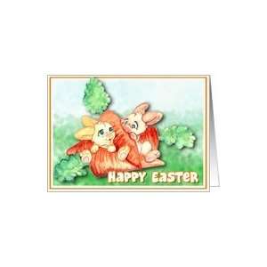  Bunnies with Carrots Easter Card Card Health & Personal 