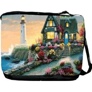  Rikki KnightTM Floral Cottage at Sea Messenger Bag   Book Bag 