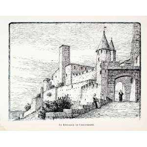  1891 Wood Engraving Carcassonne Carsac Fortress Languedoc 